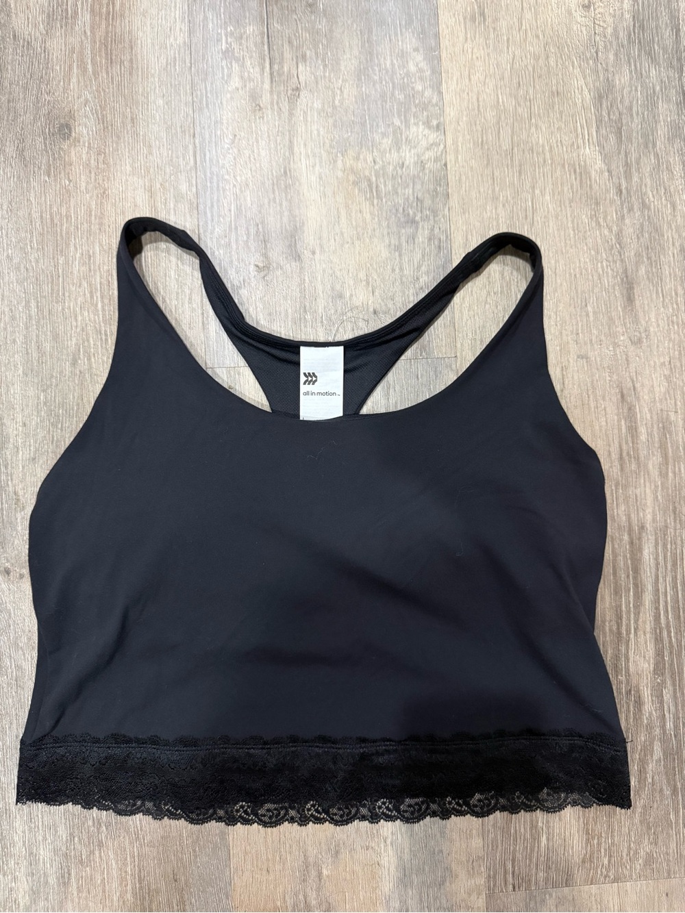 all in motion Black Lace-Hem Racerback Bralette